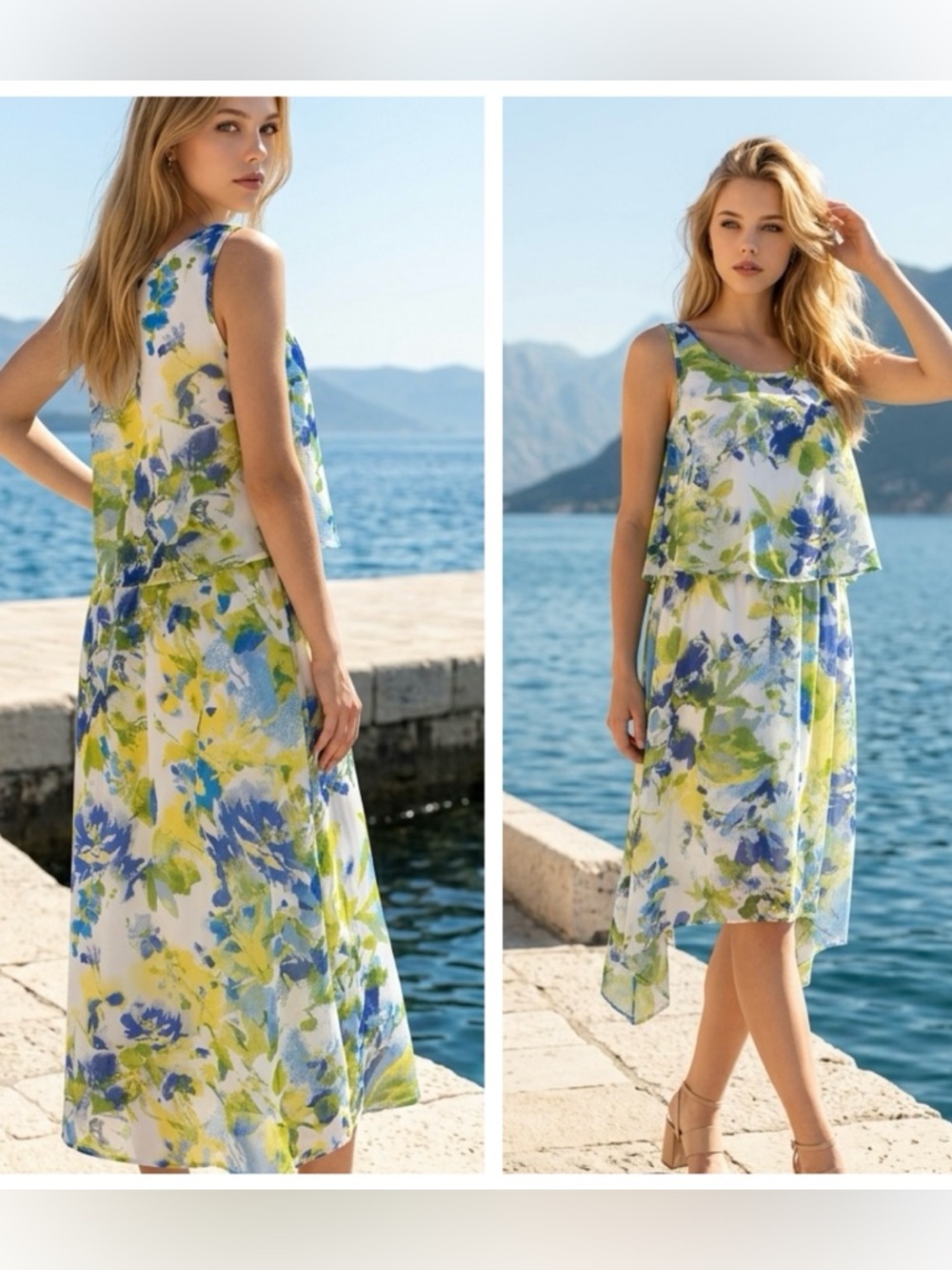 Shelby & Palmer Women Sz 10 Floral lined Layered Midi handkerchief dress
